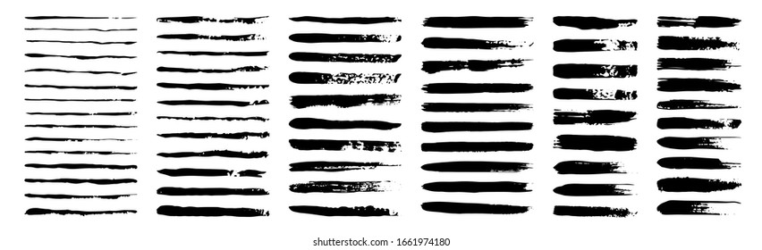 set of grunge black paint, ink brush strokes. brush collection isolated on white background. Trendy brush stroke for black ink paint,grunge backdrop, dirt banner,watercolor design and dirty texture