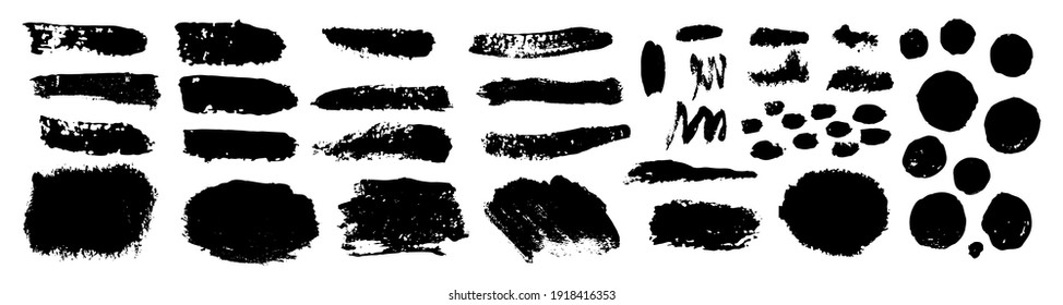 set of grunge black paint, ink brush strokes. brush collection isolated on white background. Trendy brush stroke for black ink paint,grunge backdrop, dirt banner,watercolor design and dirty texture