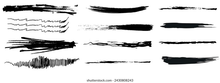 Set of grunge black paint, ink brush strokes. brush collection isolated on white background. Trendy brush stroke for black ink paint,grunge backdrop, dirt banner,watercolor design and dirty texture