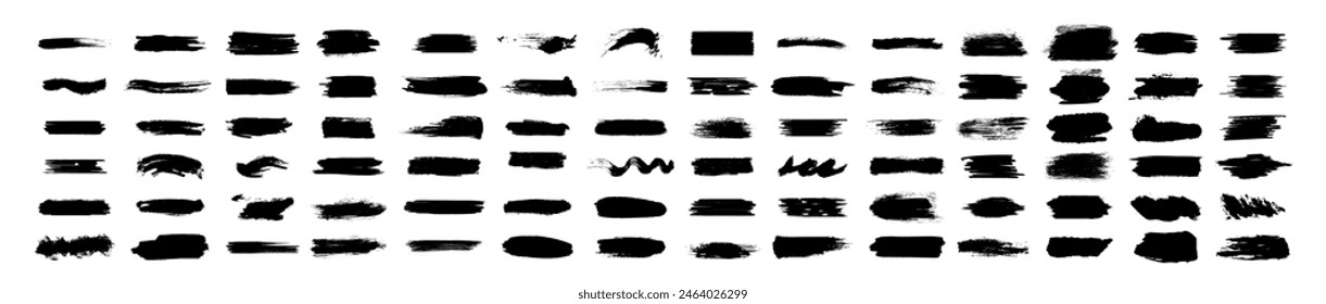 Set of grunge black paint, ink brush strokes. Brush collection isolated on white background. Vector set black ink brush stroke. Dirty artistic design elements.