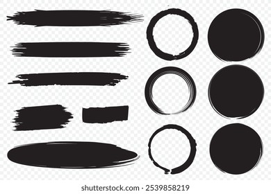 Conjunto de pintura negra grunge, pinceladas de tinta. colección de pincel aislada sobre fondo blanco. Pincelada de moda para pintura de tinta negra, fondo grunge, Anuncio sucio, diseño de acuarela y textura sucia.