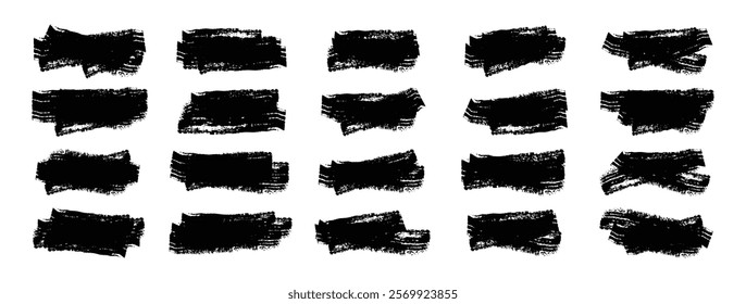 Set of grunge black paint, ink brush strokes. Brush Collection Isolated on White Background. Top Brush Stroke Four Black Ink Paint, Grunge Backdrop, Dirt Banner, Design. Vector.