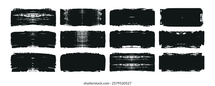 Set of grunge black paint, ink brush strokes. Trendy brush stroke for black ink paint, grunge backdrop, dirt banner, watercolor design and dirty texture.