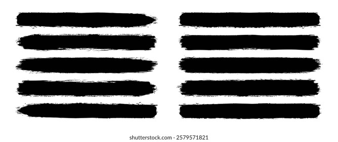 Set of grunge black paint, ink brush strokes. brush collection isolated on white background. Trendy brush stroke for black ink paint, grunge backdrop, dirt banner, dirty texture.	