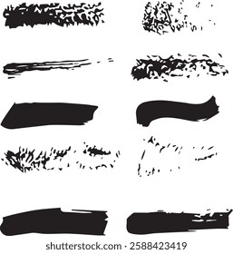 set of grunge black paint, ink brush strokes. brush collection isolated on white background. Trendy brush stroke for black ink paint,grunge backdrop, dirt banner,watercolor design and dirty texture.