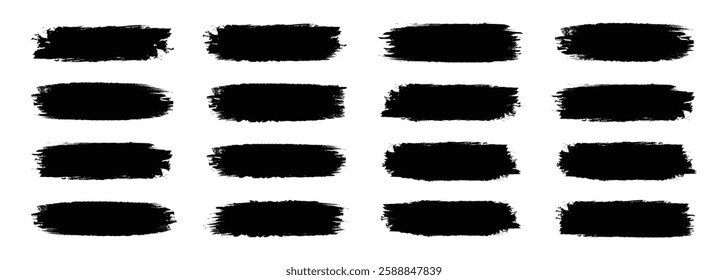 Set of grunge black paint, ink brush strokes. brush collection isolated on white background. Trendy brush stroke for black ink paint, watercolor design and dirty texture.	