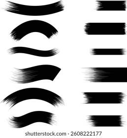 Set of grunge black paint and ink brush strokes includes textured lines and brushes with a rough, dirty effect. Perfect for adding a bold, distressed look to your designs. Grunge vector brush set. 