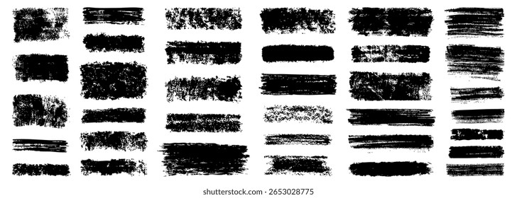 set of grunge black paint, ink brush strokes. brush collection isolated on white background. Trendy brush stroke for black ink paint,grunge backdrop, dirt banner,watercolor design and dirty texture