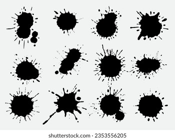 Set of grunge black paint splashes.