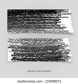 Set of grunge black paper banners. Vector Illustration.