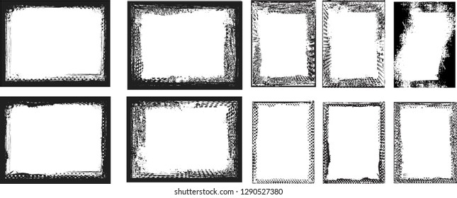 Set of Grunge Black vector Frames . textured rectangles for image