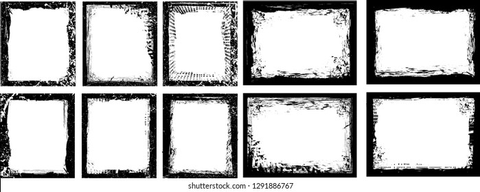 Set of Grunge Black vector Frames . textured rectangles for image