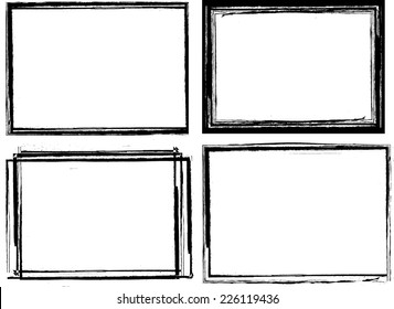 Set of Grunge Black and White Frames . Distress Border