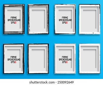 Set of Grunge Black and White Frames . Distress Border Frame Collection . Vector Frames for your Design .
