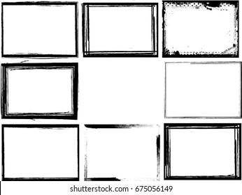 Set of Grunge Black and White Frames . textured rectangles for image