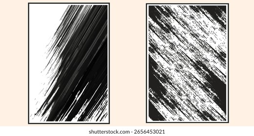 Set grunge black and white grunge texture template. Dark dirty dust overlay background. Vector illustration