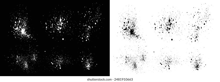 Set of grunge blots black and white vector brush stroke splatter background vector illustration. Scribble grunge vector banner design