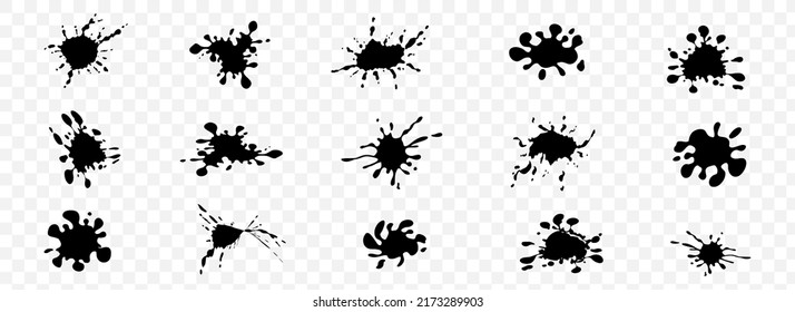 Conjunto de manchas de grosería, manchas.gotas y salpicaduras de tinta. Pintar salpicadura. manchas húmedas, salpicaduras de gotas de pintura líquida y manchas de tinta. EPS10 gráfico vectorial