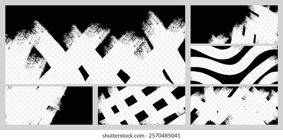 Set grunge brush background overlay vector elements design illustration in transparent background fit for poster, banner, social media header cover design