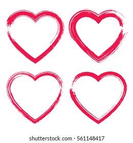 Set of grunge brush hand drawn heart icons. Valentine's day background. Vector illustration.