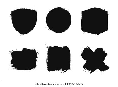 Set of grunge brush painted shapes. Black silhouettes