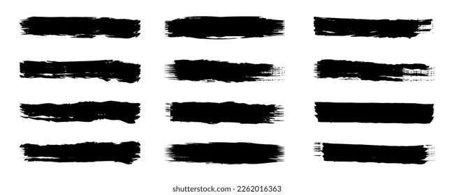 Set of grunge brush strokes. Artistic design black elements Isolated on white background. Grunge Wide Brush strokes collection. Vector illustration