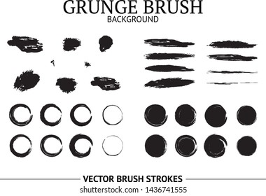 Set of grunge brush strokes and circles. Hand drawn elements isolated on white background
