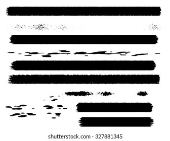 Set of grunge brush strokes. Paintbrush backgrounds set for text. Distress texture, isolated. Vector design elements for banners, labels, badges templates, frames, pattern brushes. 