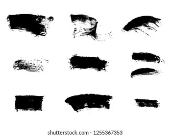 Set of grunge brushes. Black brush strokes using a pen marker. 