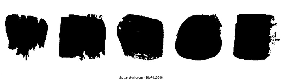 Eine Reihe von Grunge-Pinseln. Eine Sammlung von Tintenflecken, Schmuckstücken. Abstrakte Farbmarken einzeln auf weißem Hintergrund