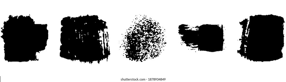 A set of grunge brushes. A collection of ink stains, smudges. Abstract paint strokes isolated on a white background