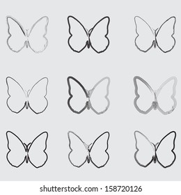 Set of grunge butterflies