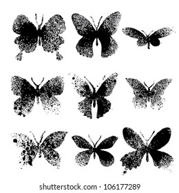 Set of grunge butterflies. Vector