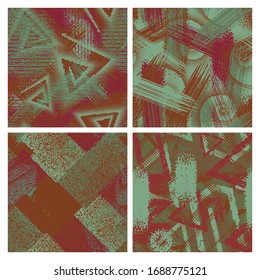 Set of grunge camouflage seamless pattern. Abstract chaotic vector backgrounds with shabby paint effect.