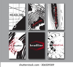 Set of the grunge card templates. Ideally for flyers, leaflets, invitations, book cover. A5 (5*8 inches) size proportion.