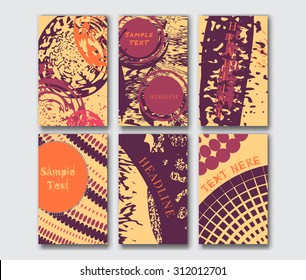 Set of the grunge card templates for the Save The Date,mothers day,valentines day, birthday card, invitation, book cover, flyer, leaflet. Hand painted stains. A5 Junior Legal (5*8 in) size proportion.