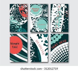 Set of the grunge card templates for the Save The Date,mothers day,valentines day, birthday card, invitation, book cover, flyer, leaflet. Hand painted stains. A5 Junior Legal (5*8 in) size proportion.