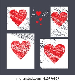 set of grunge cards with hearts.