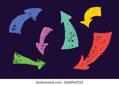 Conjunto de flechas de tiza grunge en Colores brillantes: perfecto para infografías, presentaciones y diseños creativos