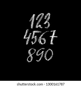 Set of grunge chalk textured numbers. Modern chalk lettering. Vector illustration.