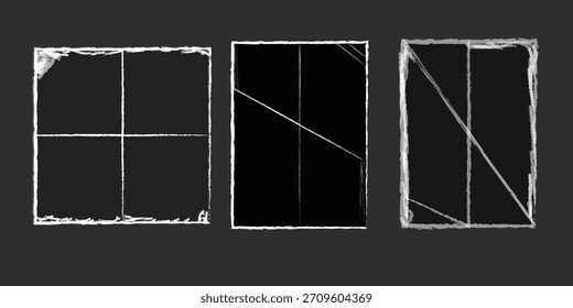 Conjunto de Quadros de Quadro-negro Grunge com Linhas Divisórias Desenhadas à Mão e Bordas Ásperas Angustiadas