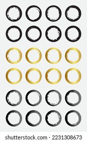 Set of grunge circle border frames with black gold and metallic color