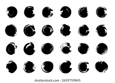 Conjunto de pincel de círculo grunge, forma de elipse sucia grungy. forma de pincel de acrílico artístico dibujado a mano, fondo de textura áspera