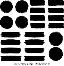  set of grunge circle brush stroke  lines texture isolated on  transparent background. Grunge circles. Vector grunge round shapes.