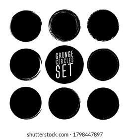 Set of grunge circle brush strokes, design elements. Black color Round Frames, hand drawn elements. Vector illustration.