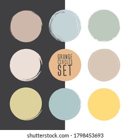 Set of grunge circle brush strokes, design elements. Colorful pastel colors Round Frames, hand drawn elements. Vector illustration.