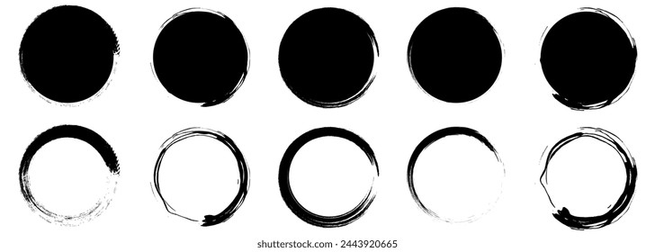 Set of grunge circle brush. Vector illustration

