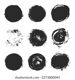Ensemble de cadres grunge cercle. Tache d'encre peinte à la main. Illustration vectorielle. Isolé sur fond blanc.