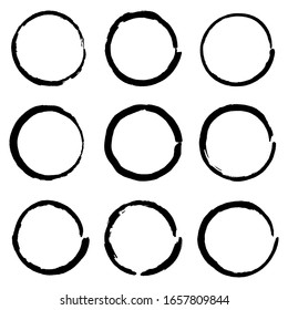 Set of grunge circle frames, vector design elements, 9 circle border.