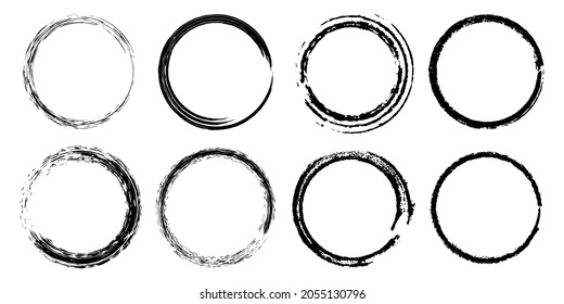 Set Of Grunge Circle Frames.Broken Circle Logo. Round Graphic Rough Wreaths.
